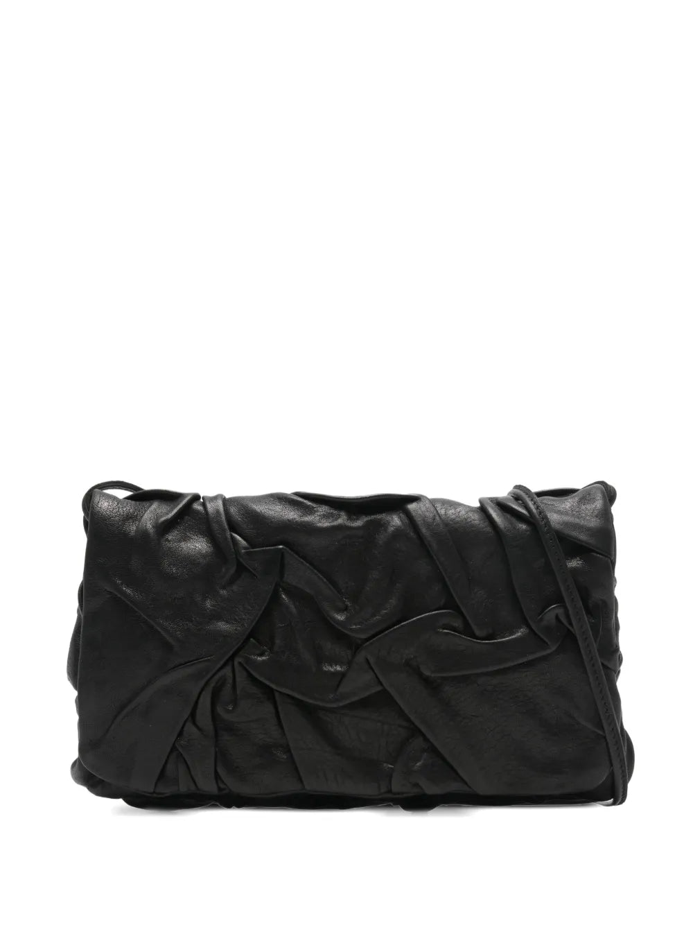 Sommet Soffieta Plum black folded vegetable-tanned leather bag with adjustable strap, handmade in Italy