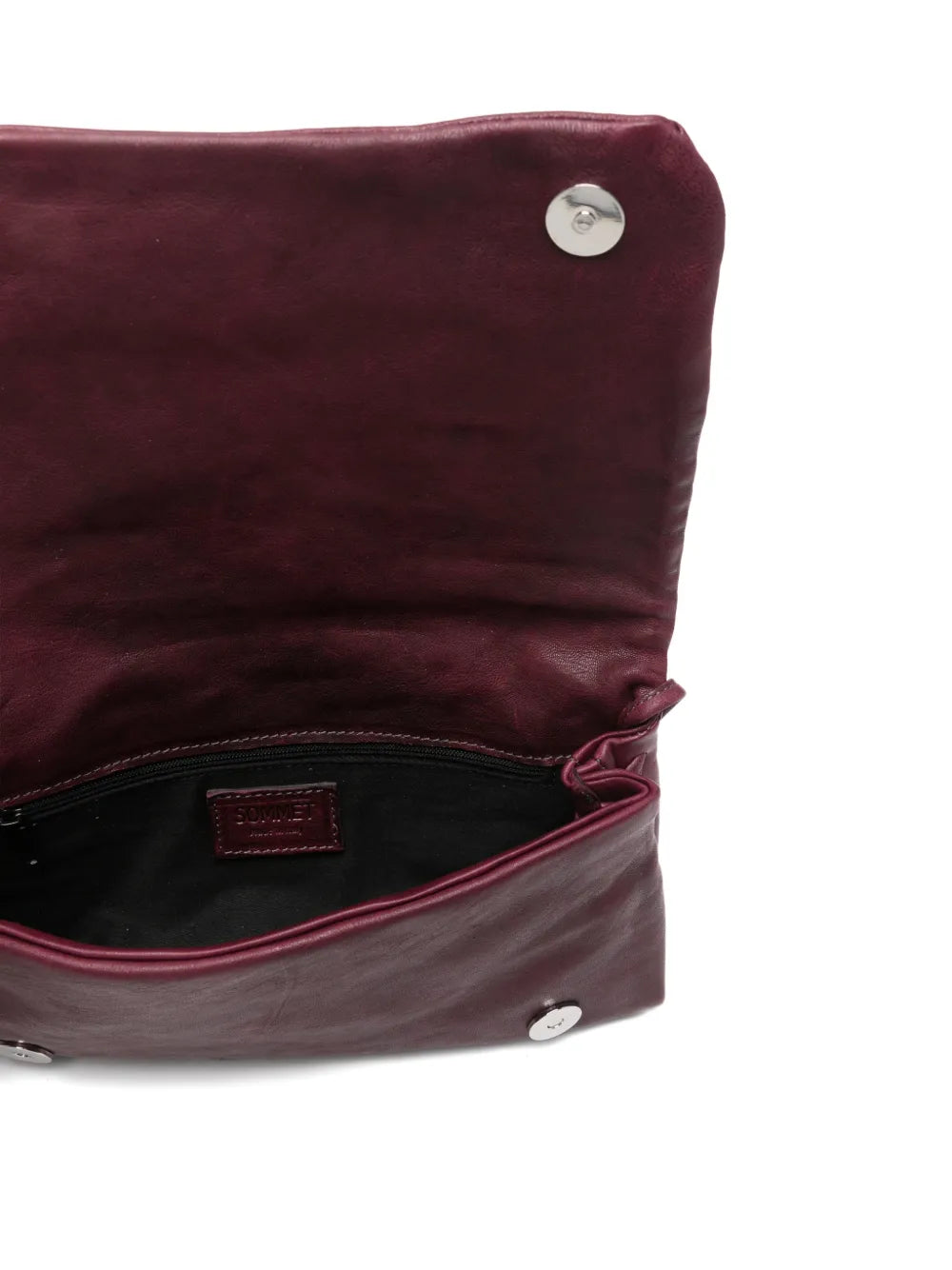 Sommet Soffieta Row bag in Barolo burgundy vegetable-tanned pleated leather with adjustable strap, handmade in Italy