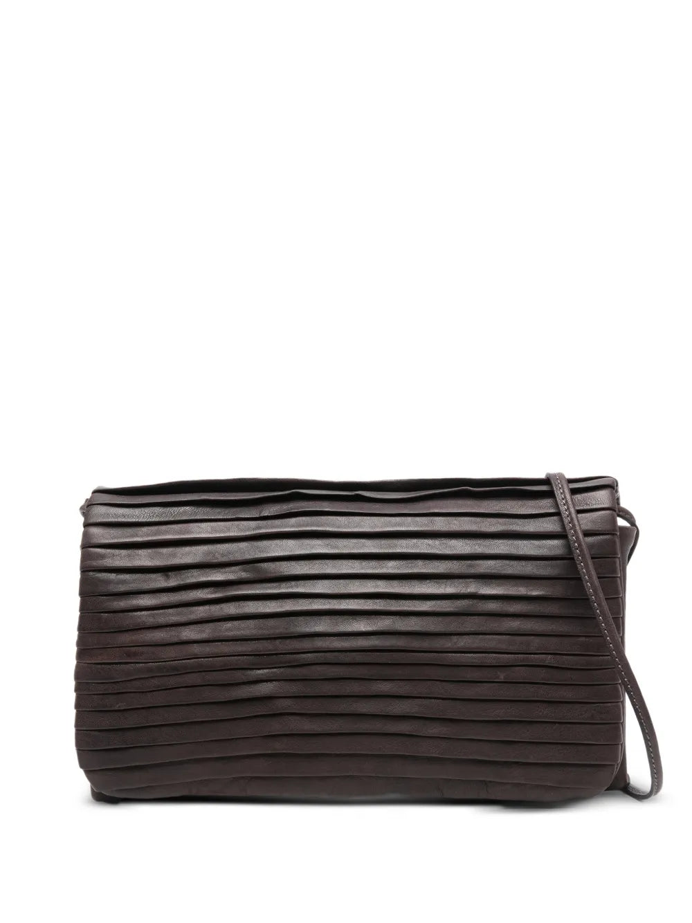 Sommet Soffieta Row coffee pleated vegetable-tanned leather crossbody bag with adjustable strap, handmade in Italy
