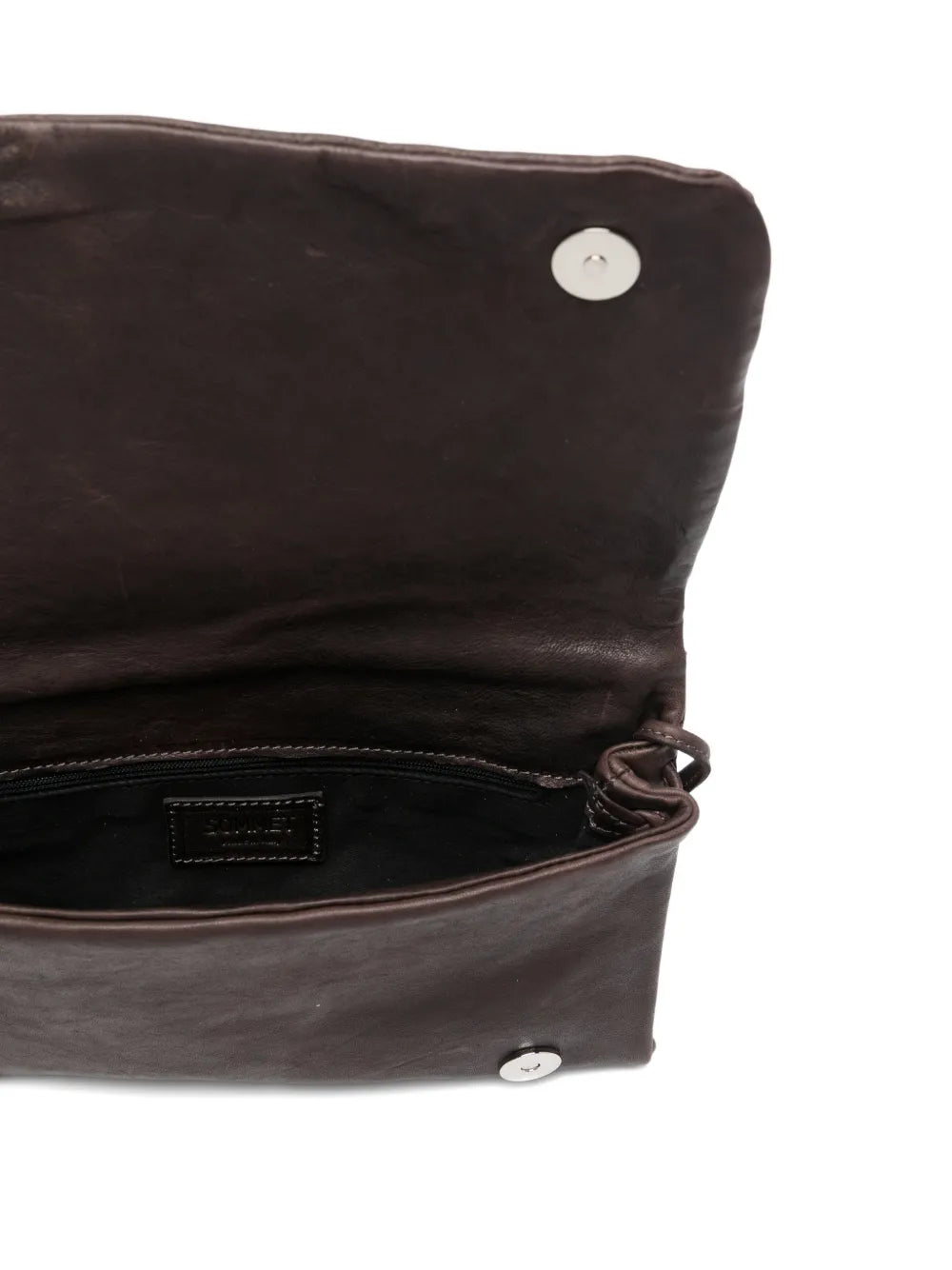 Sommet Soffieta Row coffee pleated vegetable-tanned leather crossbody bag with adjustable strap, handmade in Italy