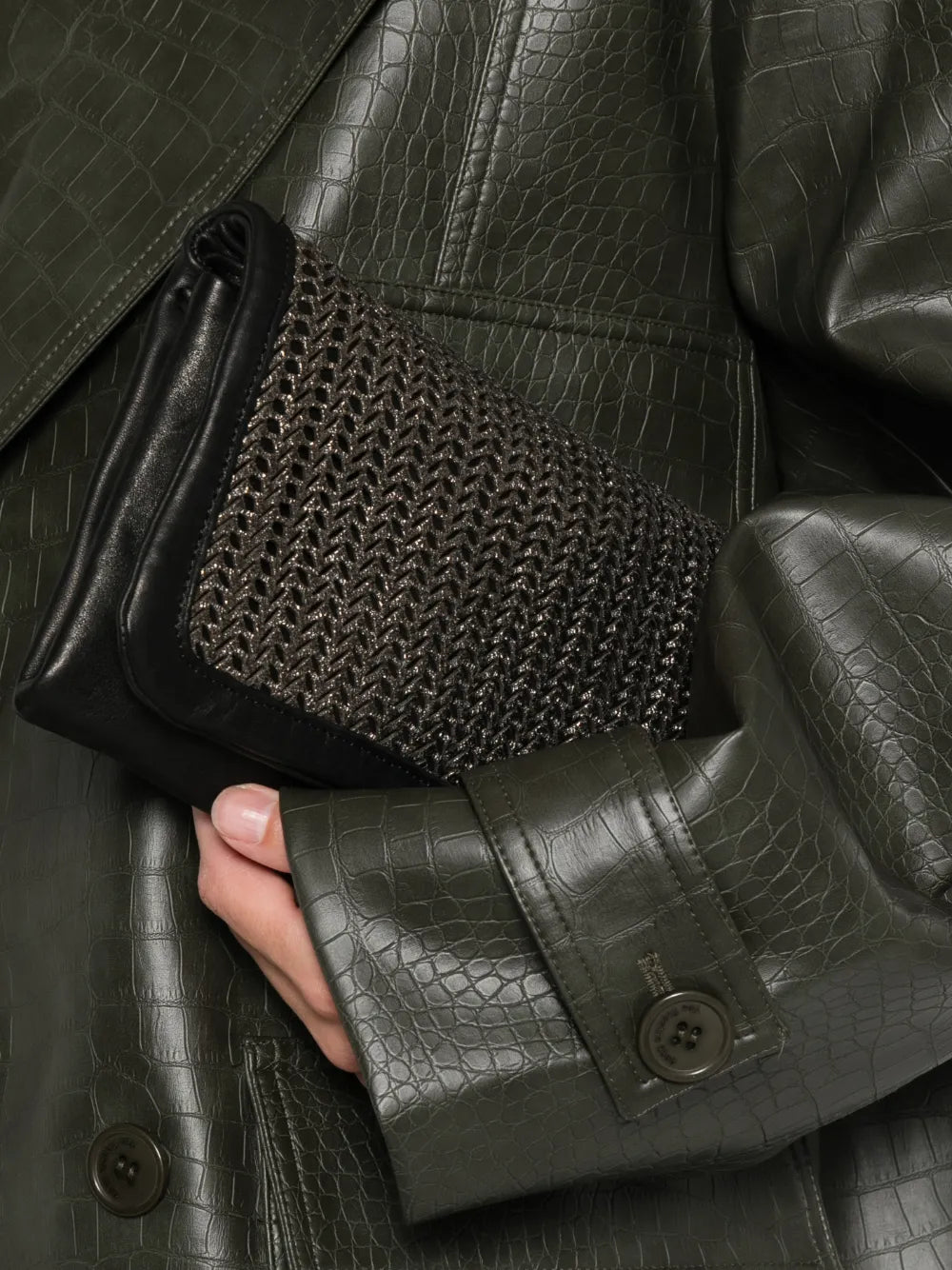 Sommet Soffieta Twitter black vegetable-tanned leather bag with bronze laser-cut front panel and adjustable strap, handmade in Italy