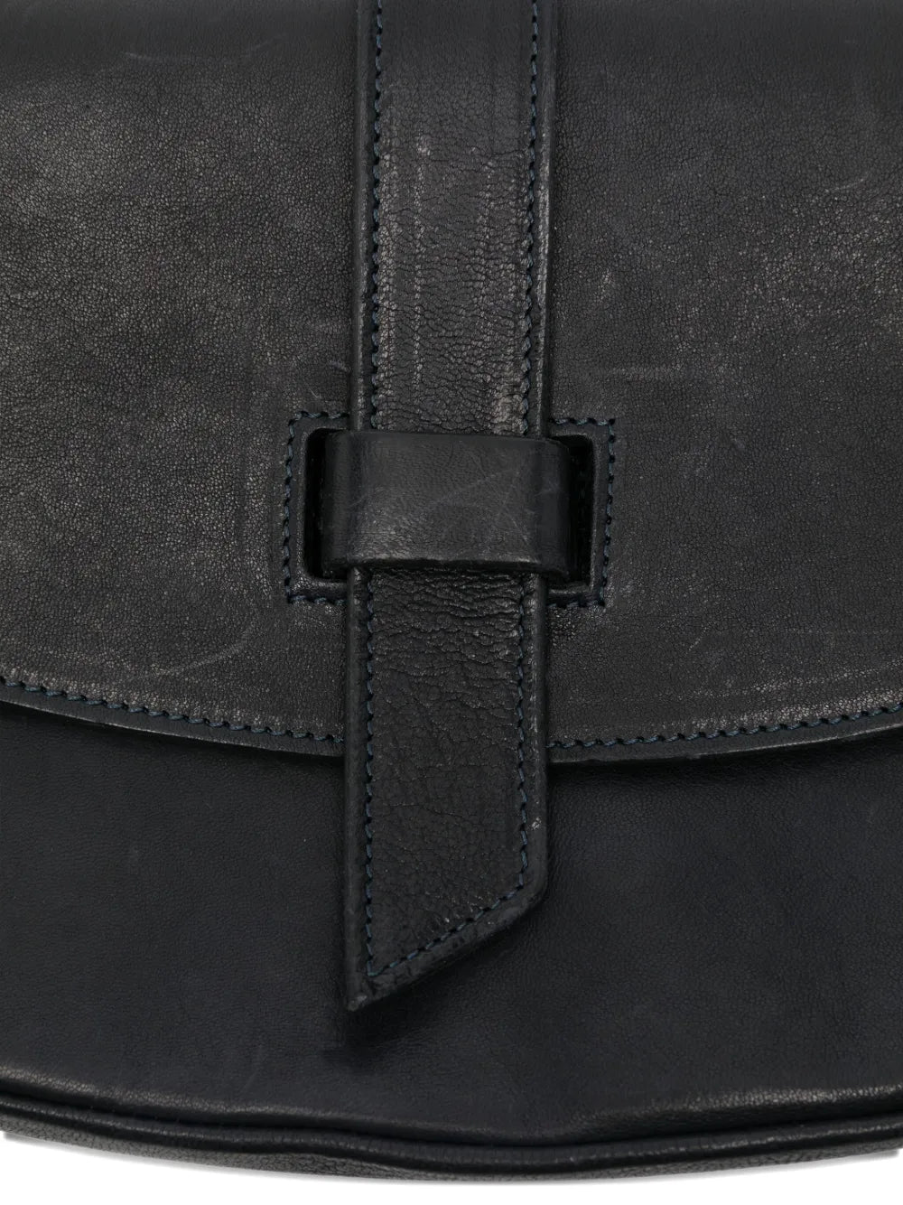 Handmade Sommet Teckla crossbody bag in black vegetable-tanned calf leather with waxed finish and adjustable strap, made in Italy