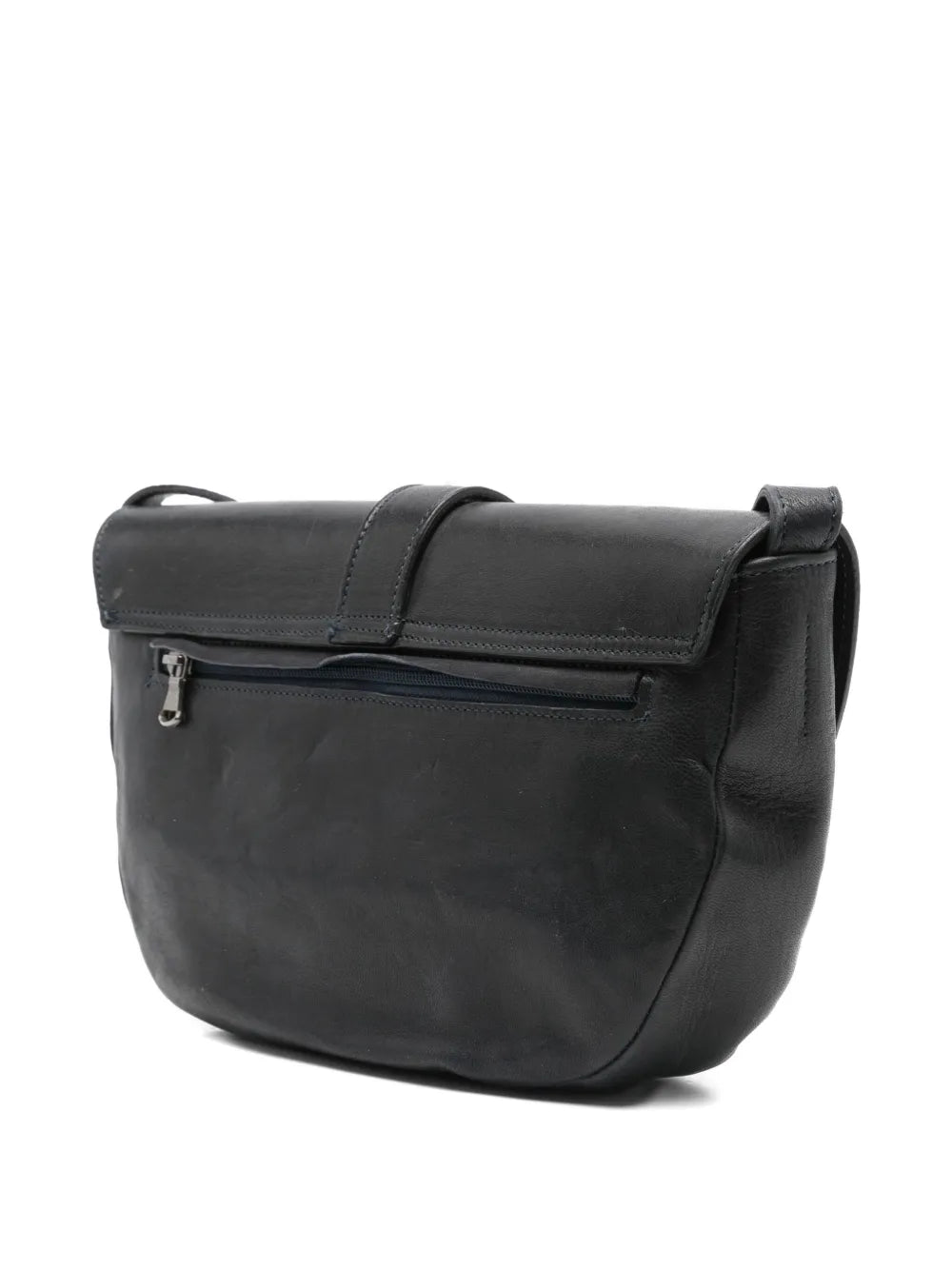 Handmade Sommet Teckla crossbody bag in black vegetable-tanned calf leather with waxed finish and adjustable strap, made in Italy