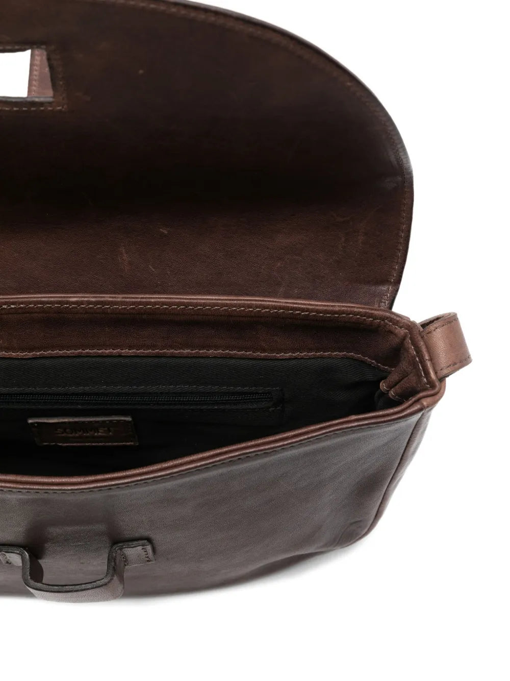 Sommet Teckla crossbody bag in caffe brown vegetable-tanned leather with waxed finish and adjustable strap, handmade in Italy