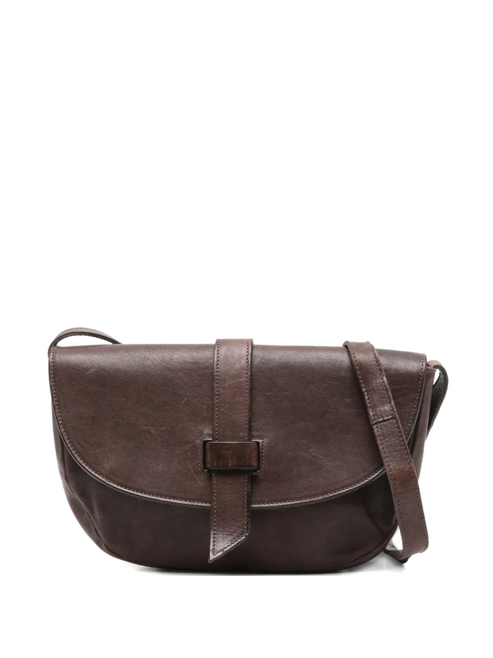 Sommet Teckla crossbody bag in caffe brown vegetable-tanned leather with waxed finish and adjustable strap, handmade in Italy