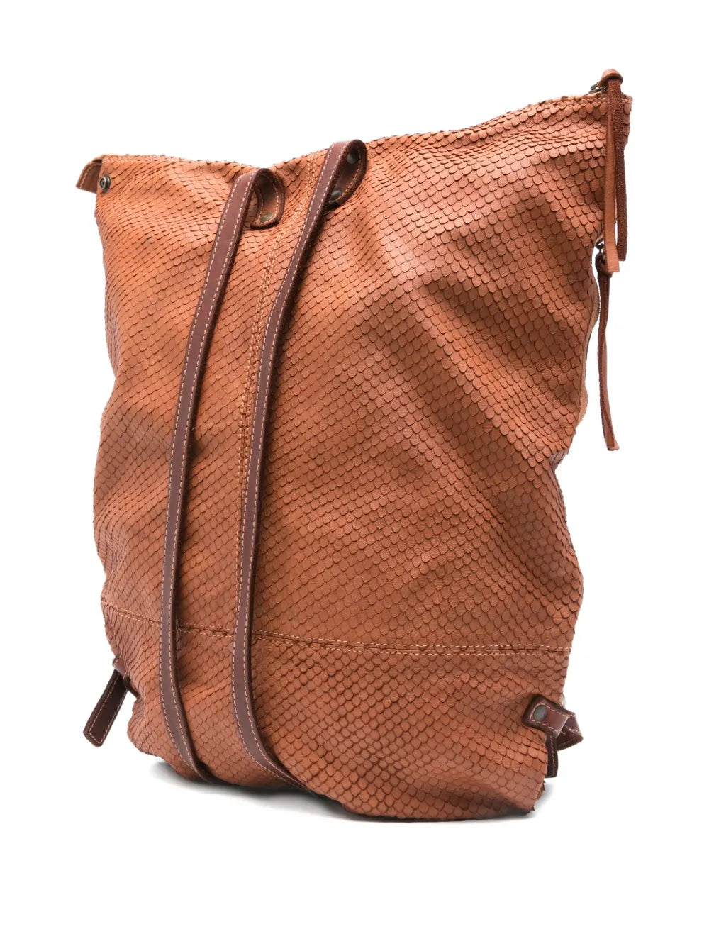 Sommet unisex textured tan leather backpack handmade in Italy – vegetable-tanned cowhide, natural dyes, artisanal design.
