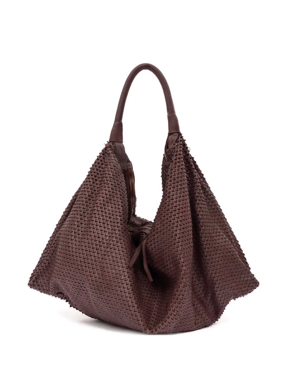 Sommet Triangulino Testa di Moro large bag in laser-cut vegetable-tanned leather with sculptural soft shape, handmade in Italy
