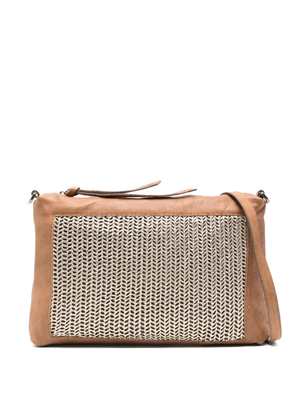 Sommet Alicia crossbody bag in sand leather with gold perforated details, Italian handmade vegetable-tanned leather, tone-on-tone interior and adjustable strap.