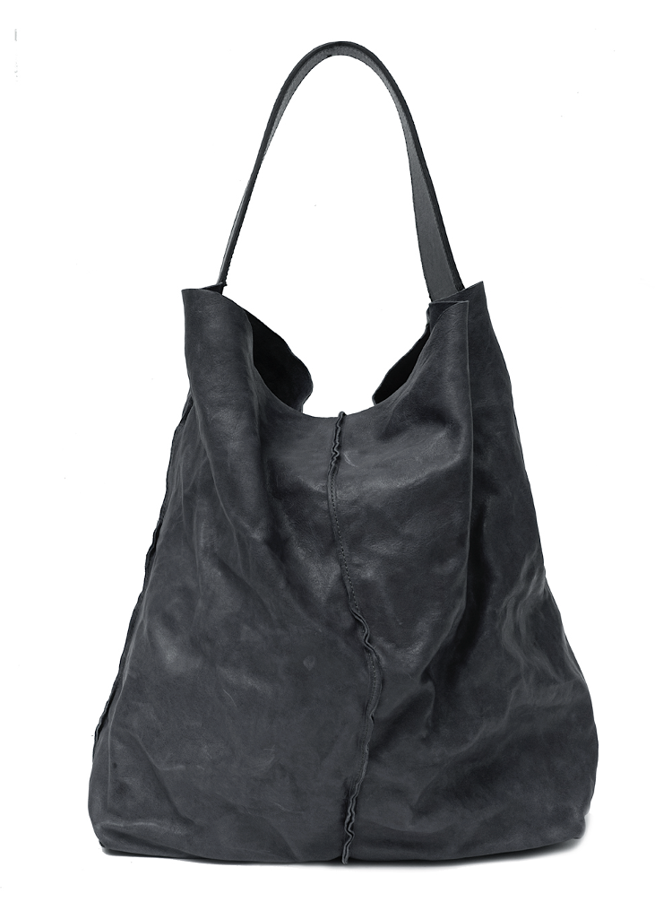 Sommet Sahara hobo bag in ocean blue vegetable-tanned leather, handmade in Italy with removable interior pouch.
