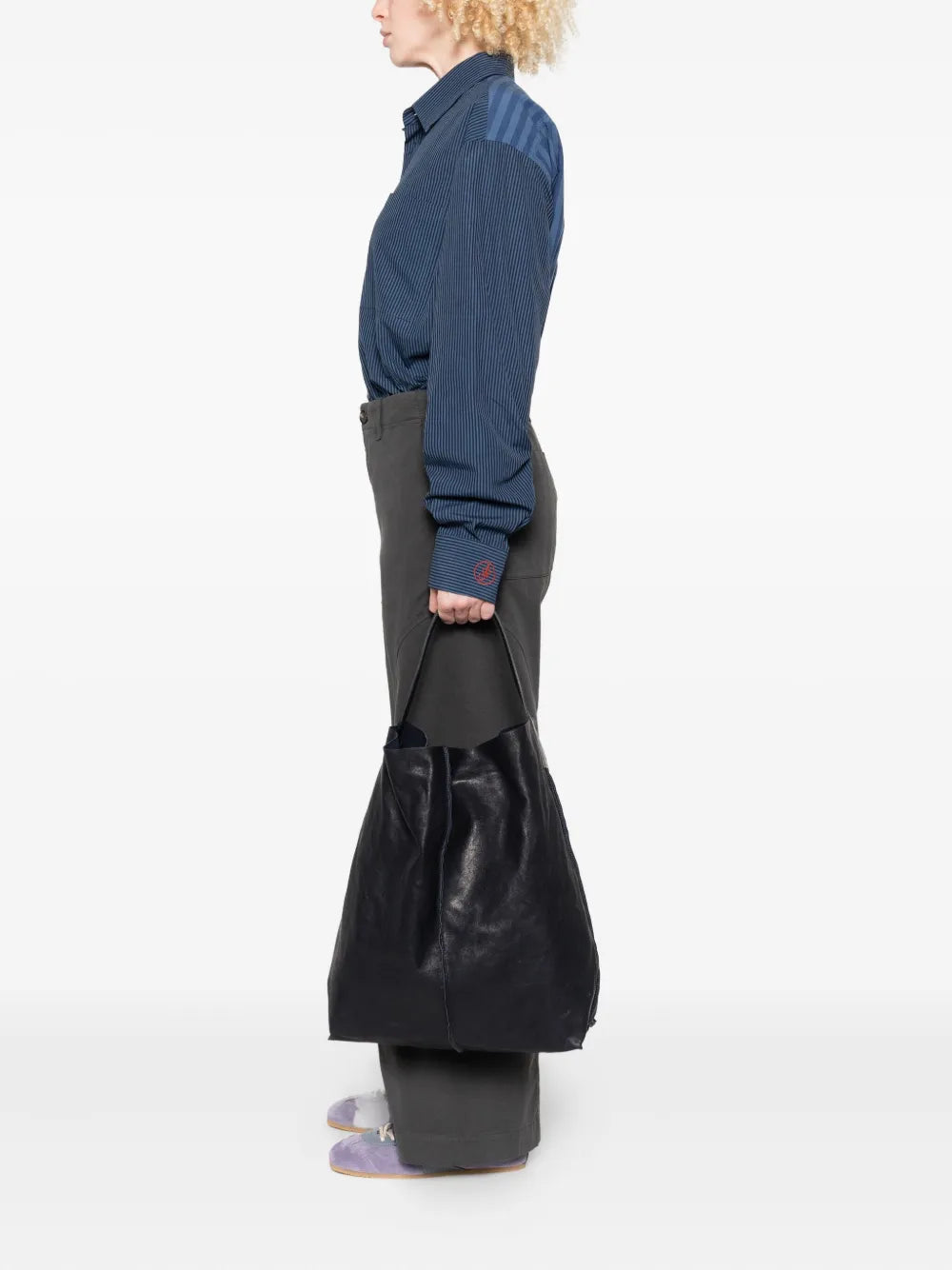 Sommet Sahara hobo bag in ocean blue vegetable-tanned leather, handmade in Italy with removable interior pouch.