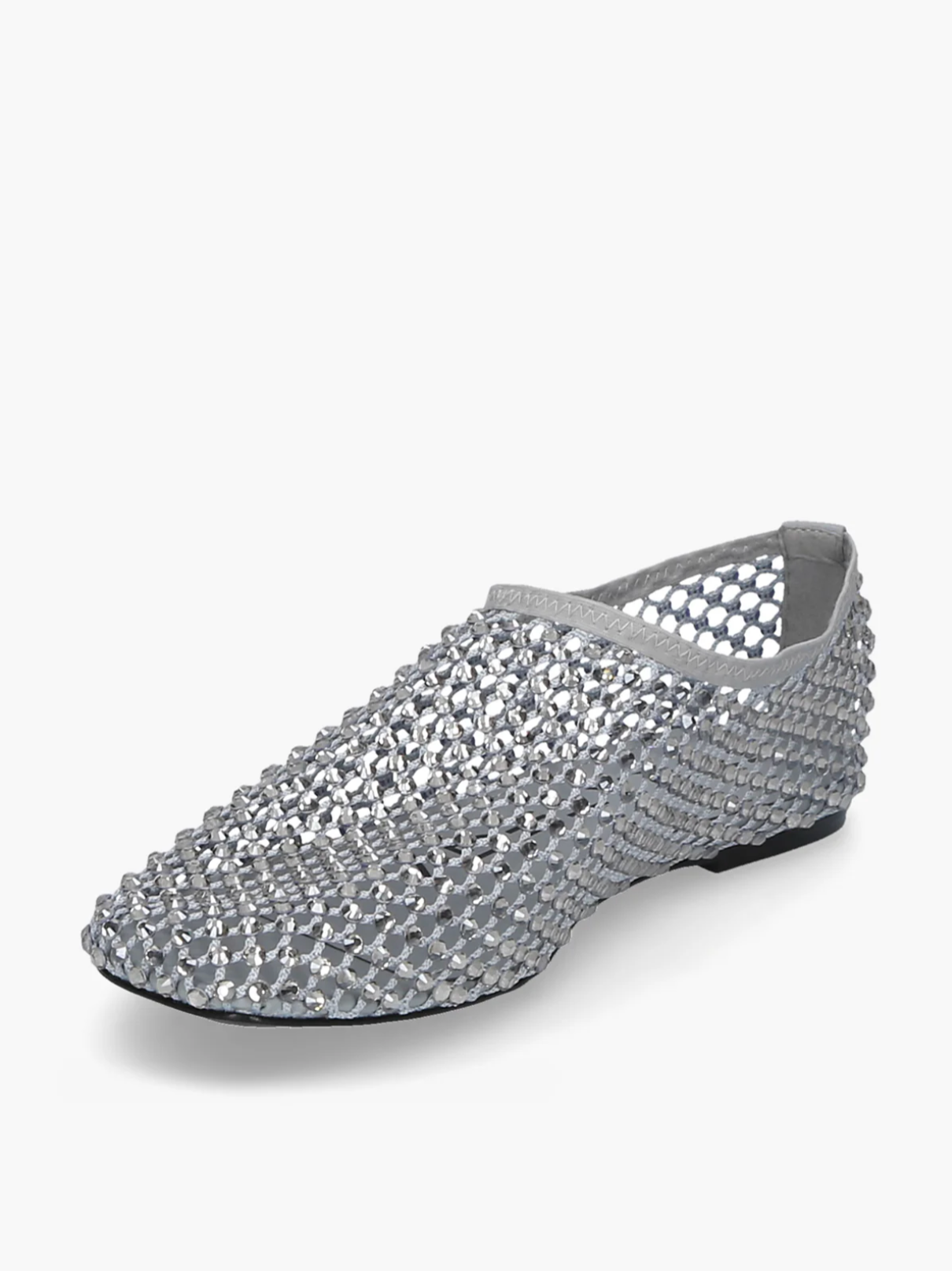 Stone grey ballerina flats with rhinestones, elegant women’s flat shoes with jewel finish. Strategia Shoes