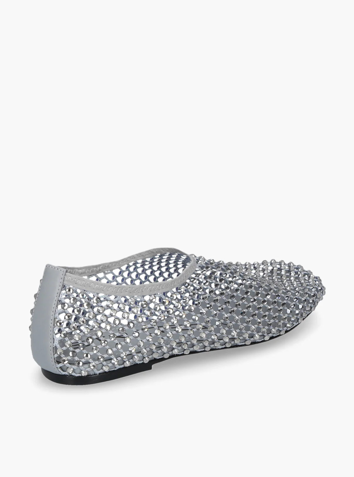 Stone grey ballerina flats with rhinestones, elegant women’s flat shoes with jewel finish. Strategia Shoes