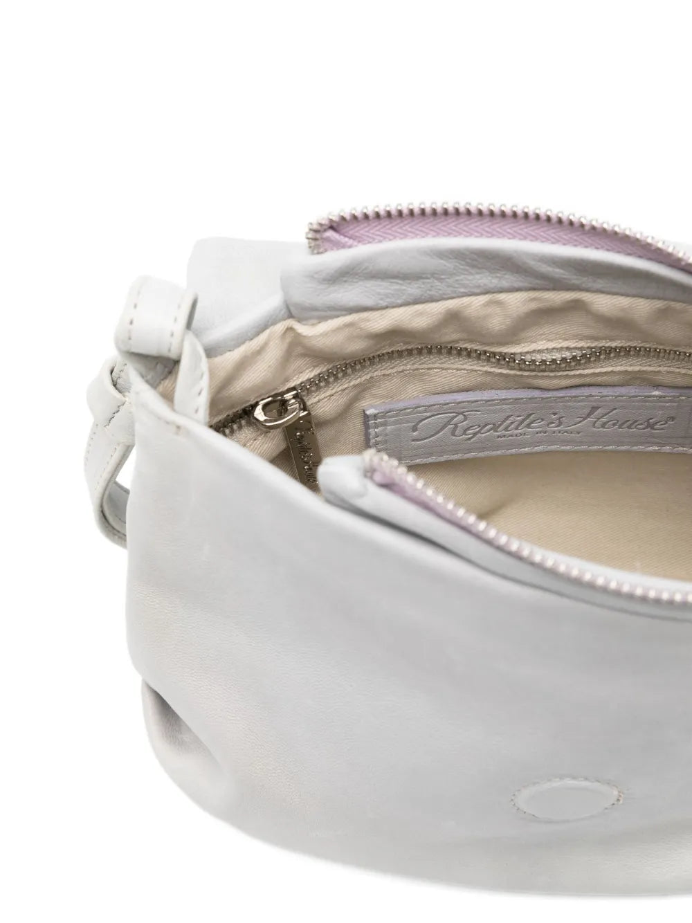 Handmade Italian lilac leather bag with interior pockets by Reptile’s House