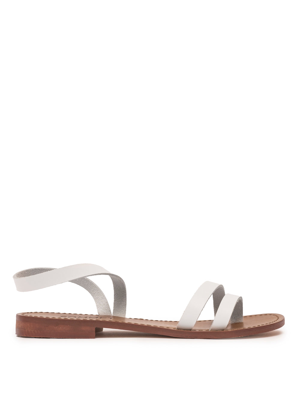 White leather strappy flat sandal with ankle strap — handmade in Italy | SOMMET