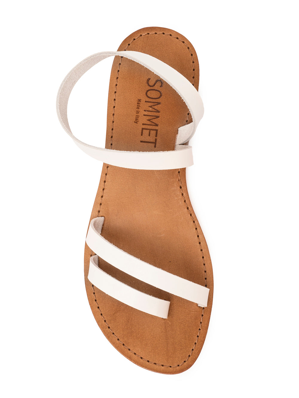 White leather strappy flat sandal with ankle strap — handmade in Italy | SOMMET