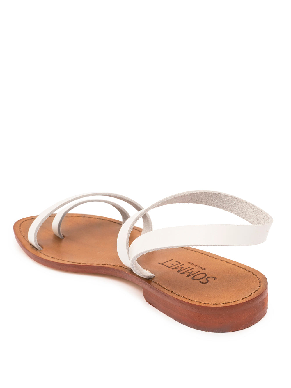 White leather strappy flat sandal with ankle strap — handmade in Italy | SOMMET