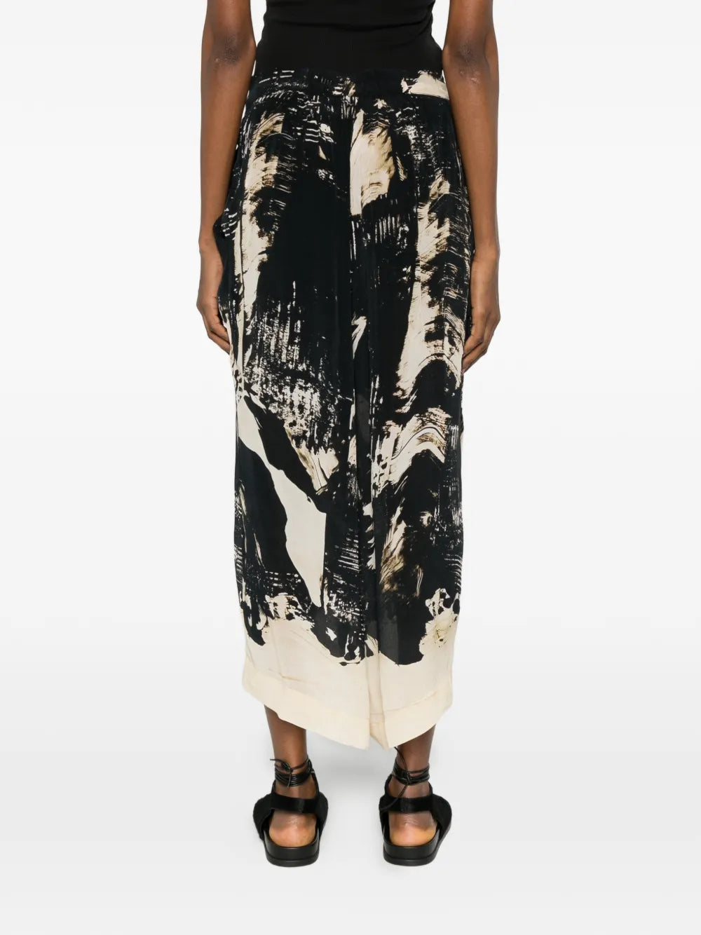Wide leg trousers brushstroke abstract print black and ecru — YAVÏ