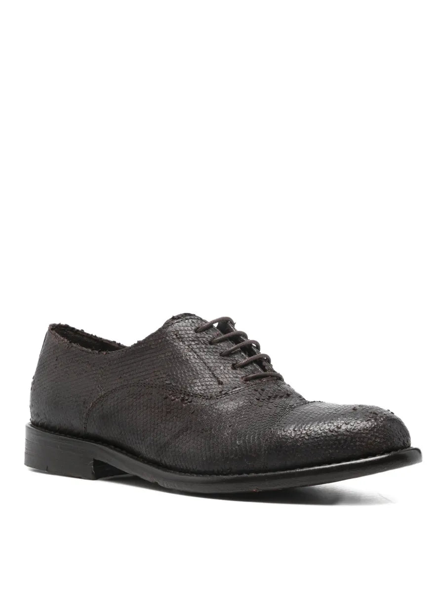 Women’s Oxford shoes by SOMMET in cochinilla leather, testa di moro color, handmade in Italy