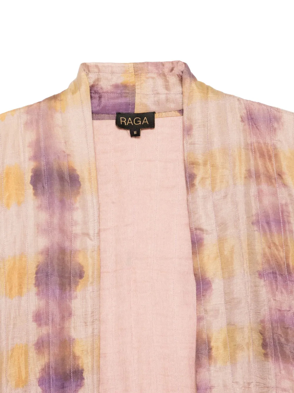 Yavï shibori silk kimono in lilac and soft yellow tones with fluid silhouette
