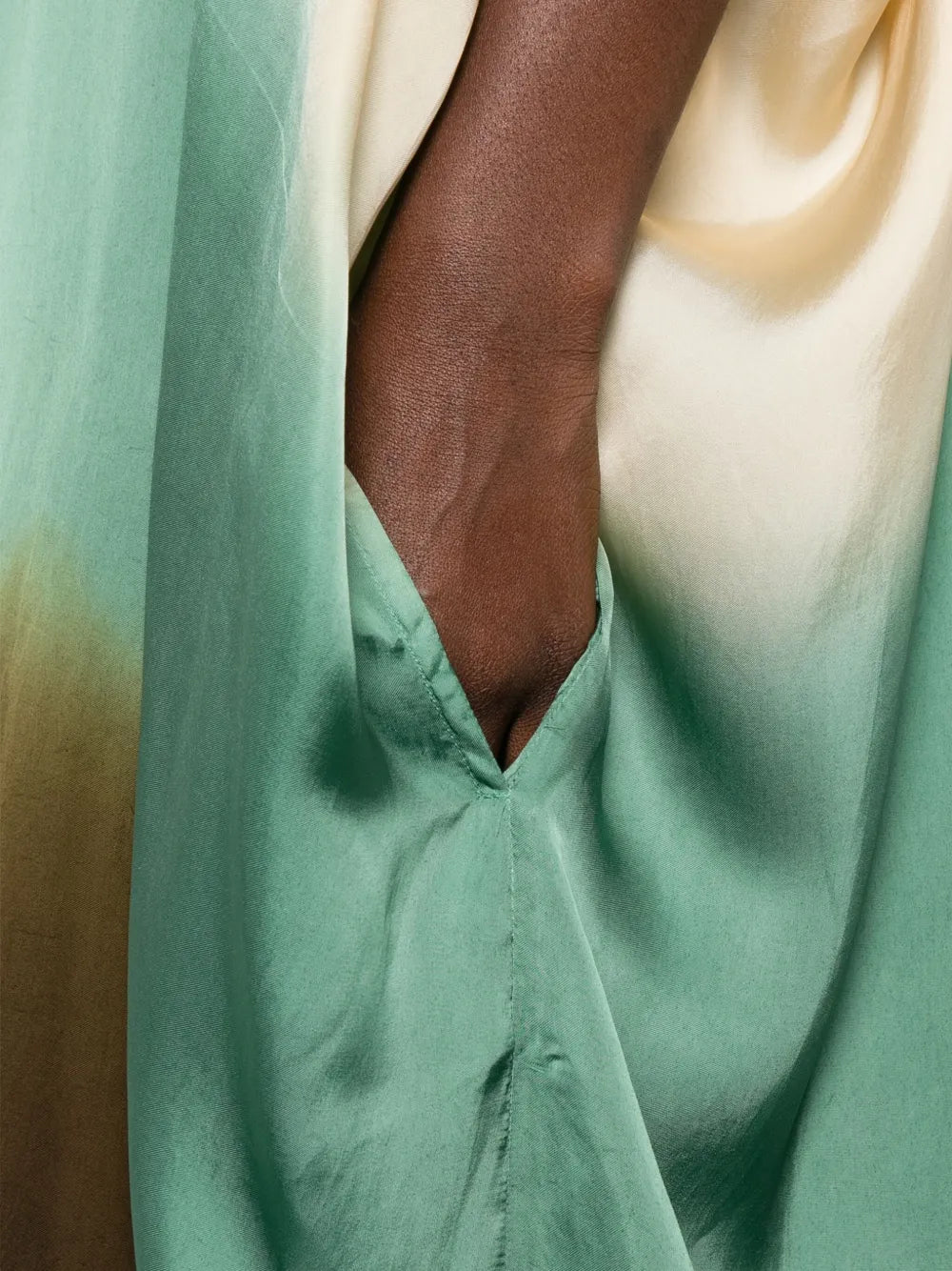 YAVÏ women's tie-dye kaftan dress cream turquoise khaki — oversized batwing 100% cupro artisanal