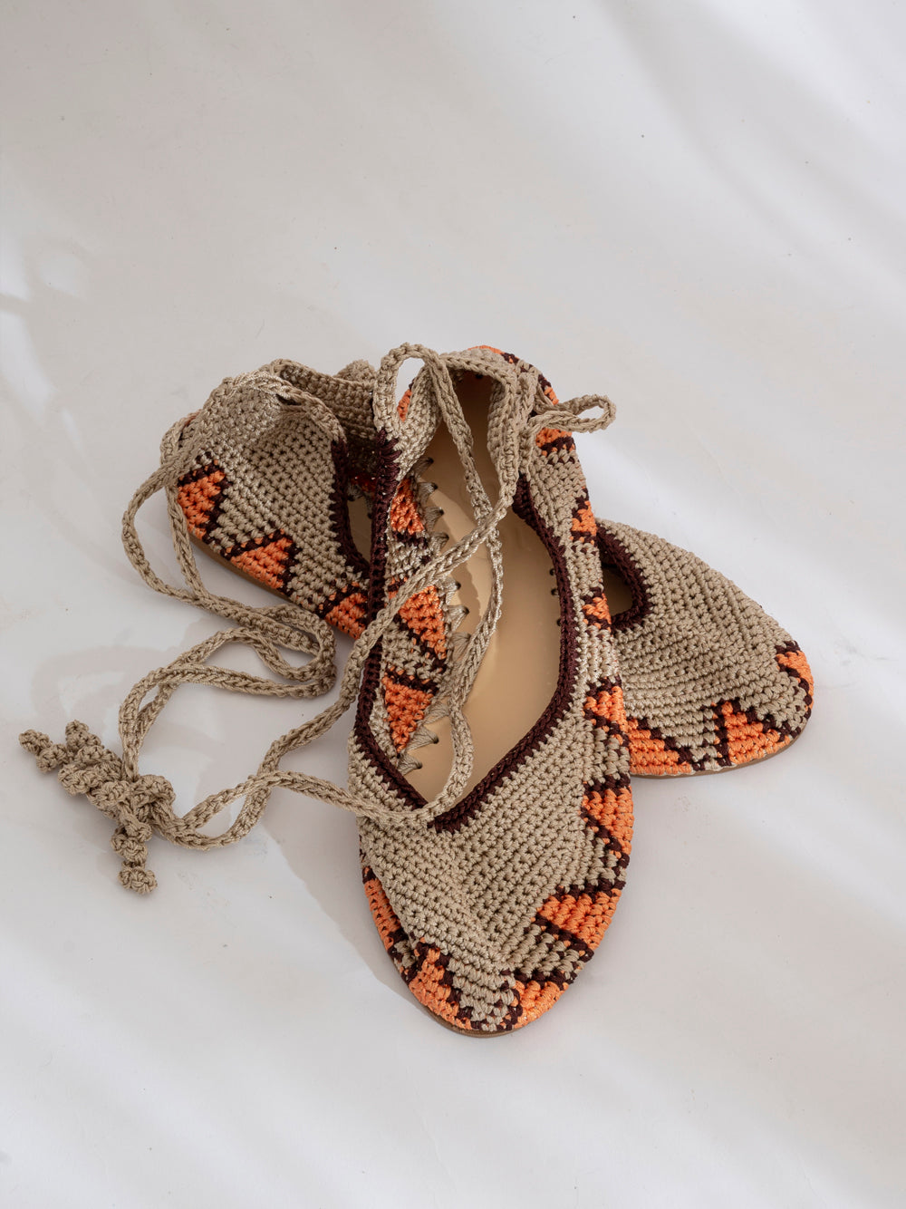 Ballerine all'uncinetto — Terracotta Sun, con lacci