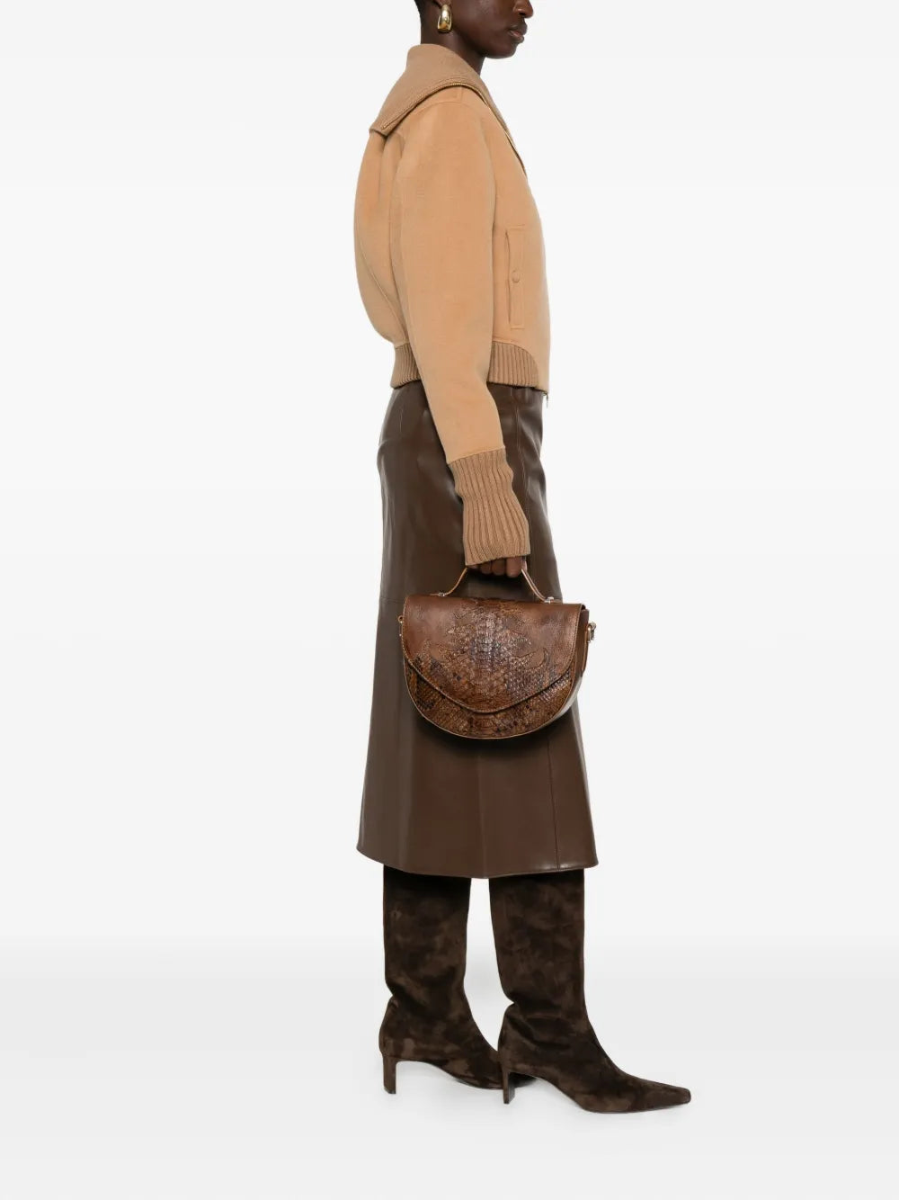 Embossed Python Handbag — Taupe