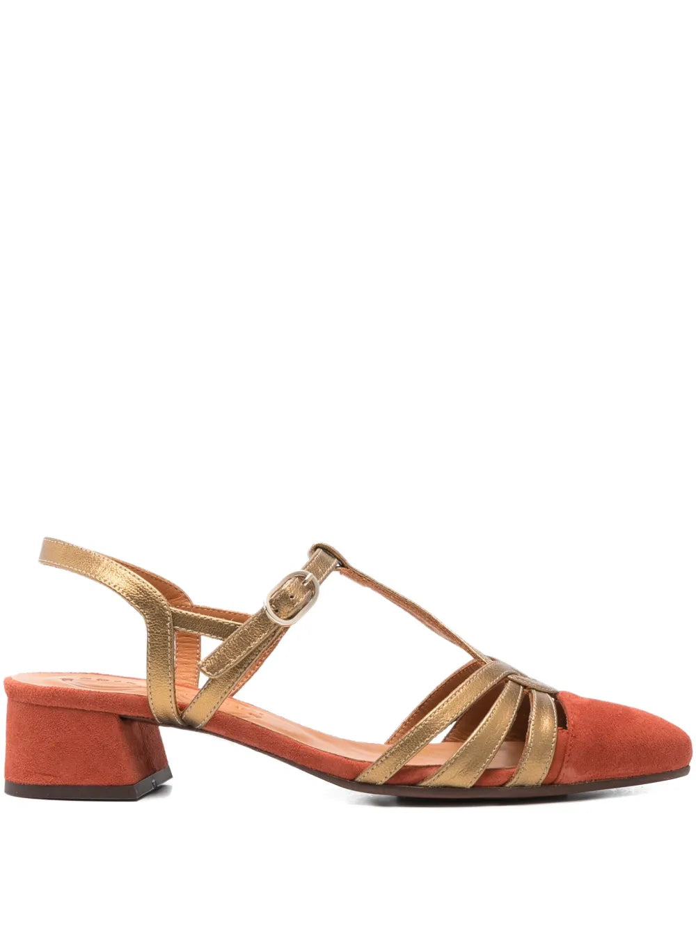 Zapato Tacón Medio Teja - Oro