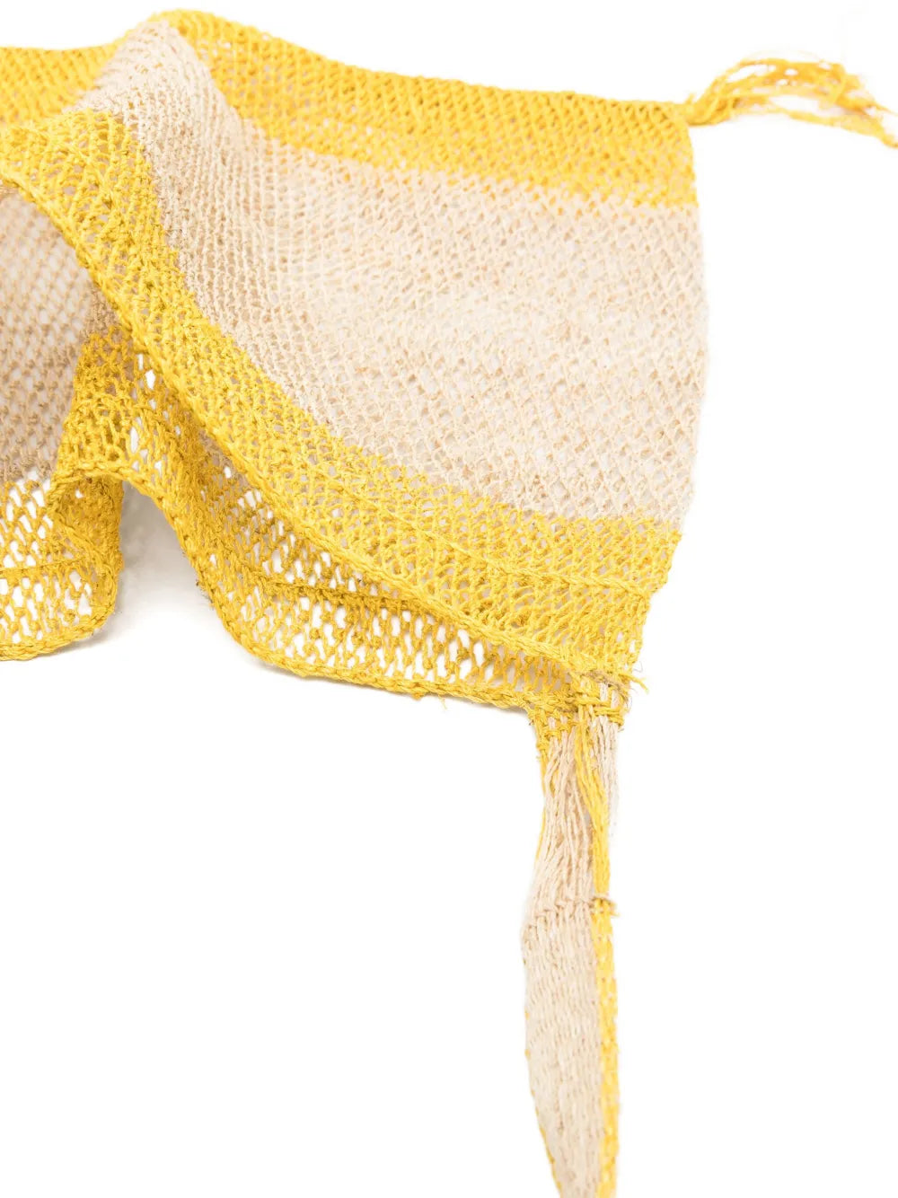 Bolso Kudzu natural con dos franjas amarillas, hecho a mano en Laos con fibra de vid sostenible y tintes vegetales.
