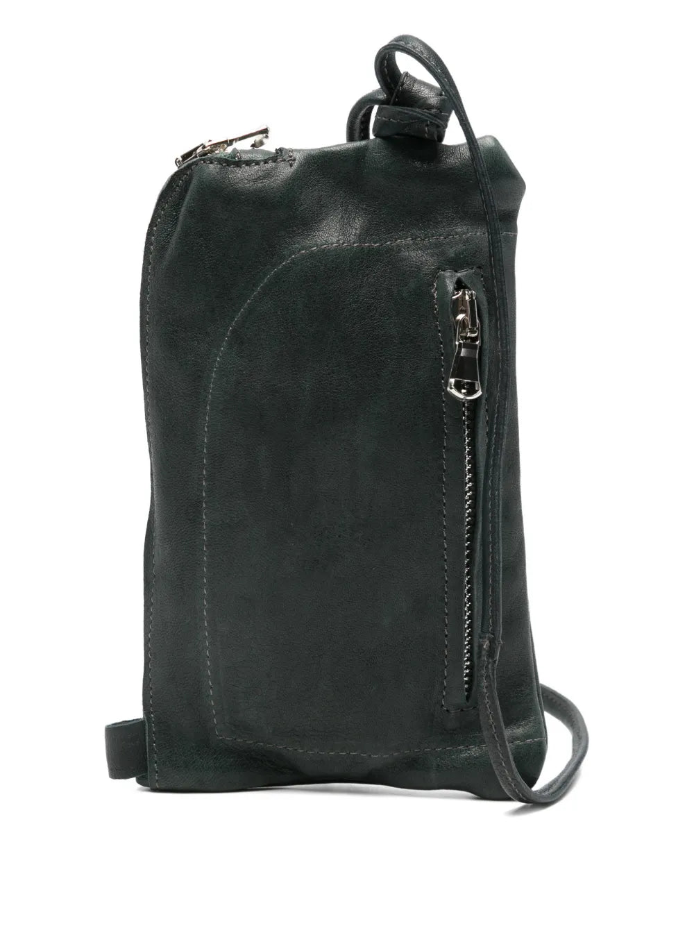 Sommet Neck phone wallet in forest green vegetable tanned leather with adjustable strap for smartphone