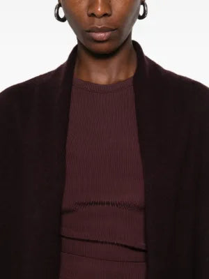Shawl collar on a SUSANNE BOMMER dark bordeaux cashmere cardigan