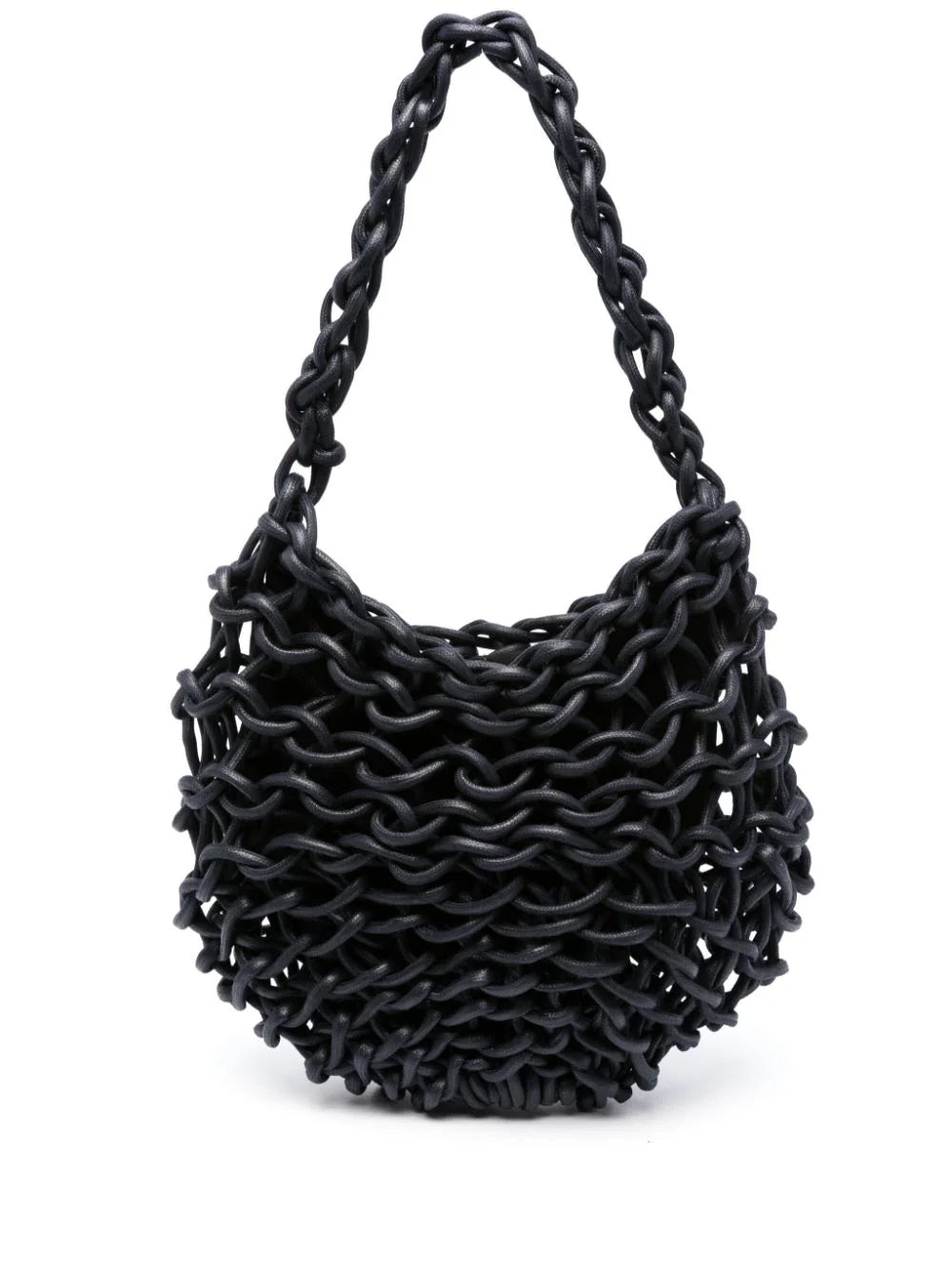 Bolso Alice de Alienina en color navy, tejido a mano con cuerda de algodón encerado, con cierre de cremallera y bolsillo interior.

