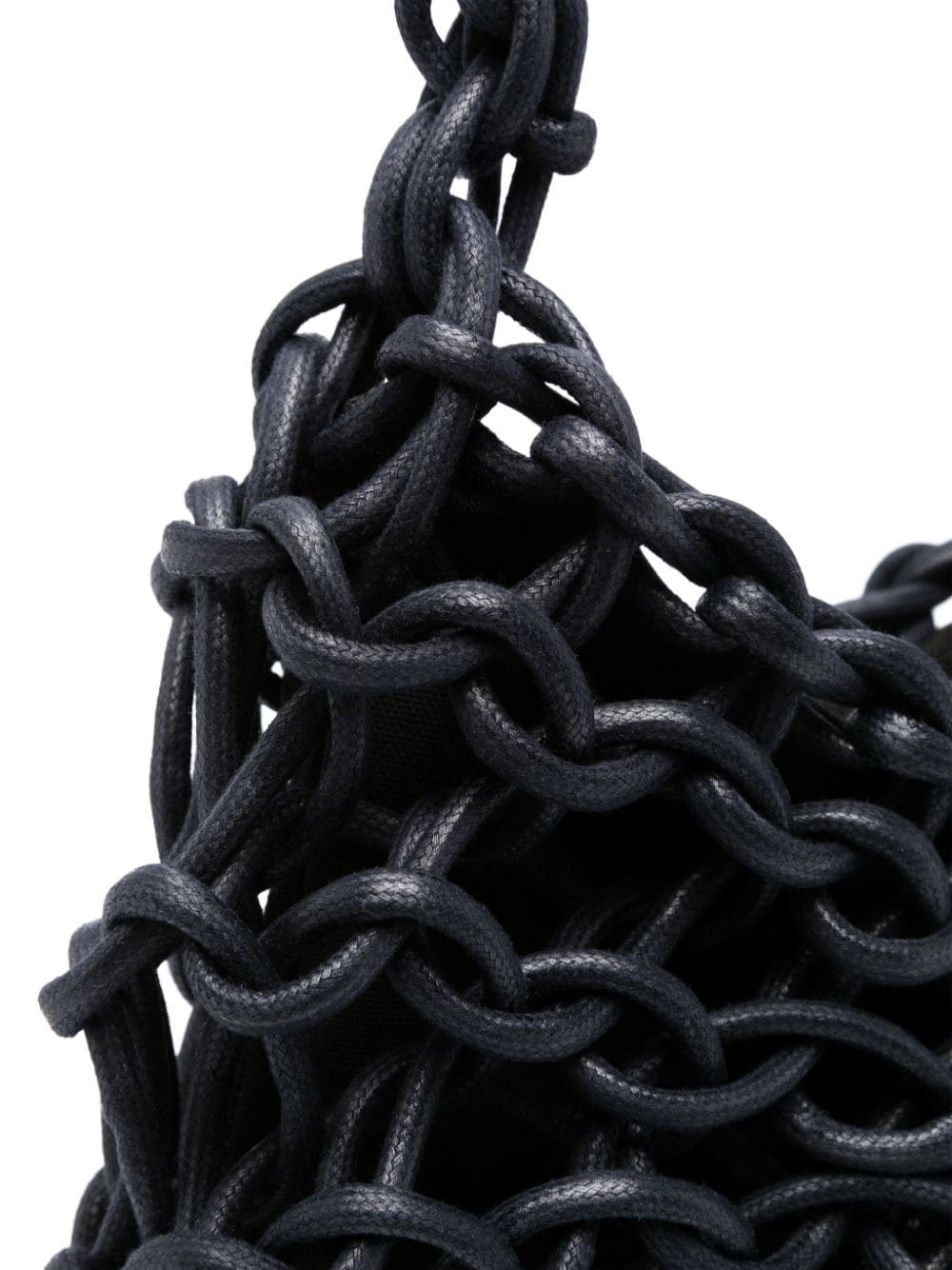 Bolso de hombro de  Alienina tejido a mano con cuerda de algodón y lurex. Forro de algodón, bolsillo interior y cierre de cremallera.  100% Algodón  Medida: Ancho 26 cm. Alto 33 cm.  Instrucciones de cuidado: Lavado en seco.  Color_Navy  Hecho a mano en Italia.