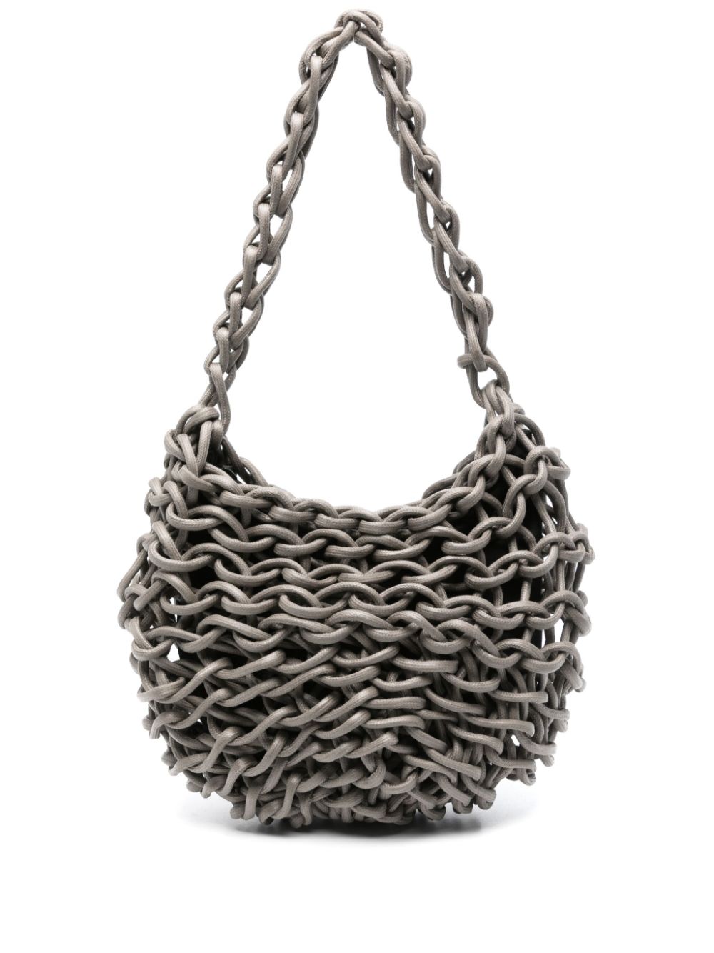 Bolso de hombro de  Alienina tejido a mano con cuerda de algodón encerado. Forro de algodón, bolsillo interior y cierre de cremallera.

100% Algodón

Medida: Ancho 26 cm. Alto 33 cm.

Instrucciones de cuidado: Lavado en seco.

Color_Taupe

Hecho a mano en Italia.