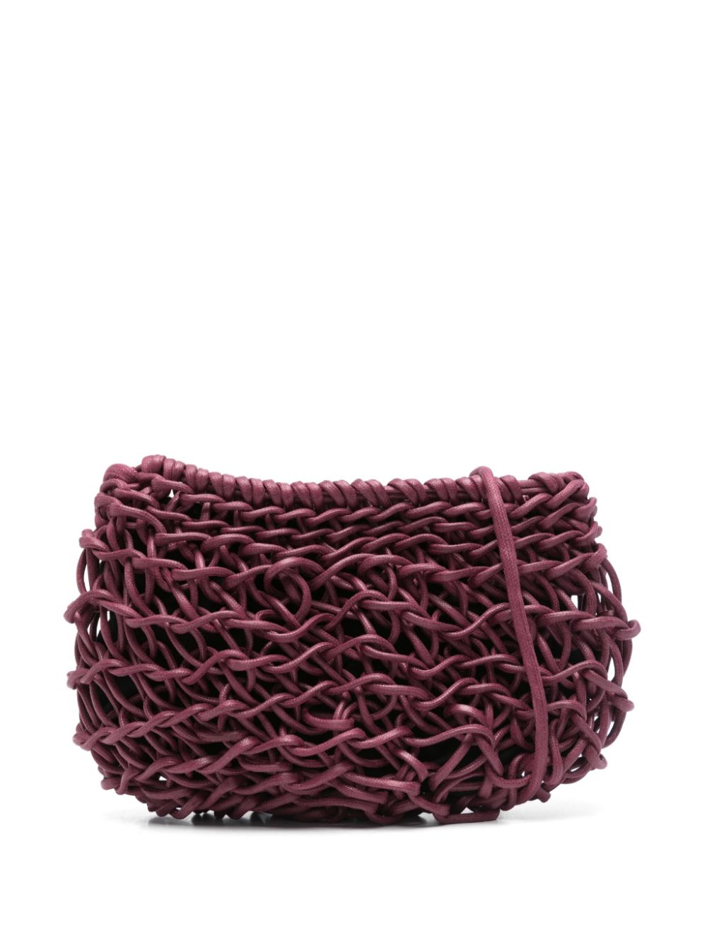 Bolso Cecilia de Alienina en color plum, tejido a mano en Italia con cuerda de algodón 100%, diseño artesanal y sostenible.

