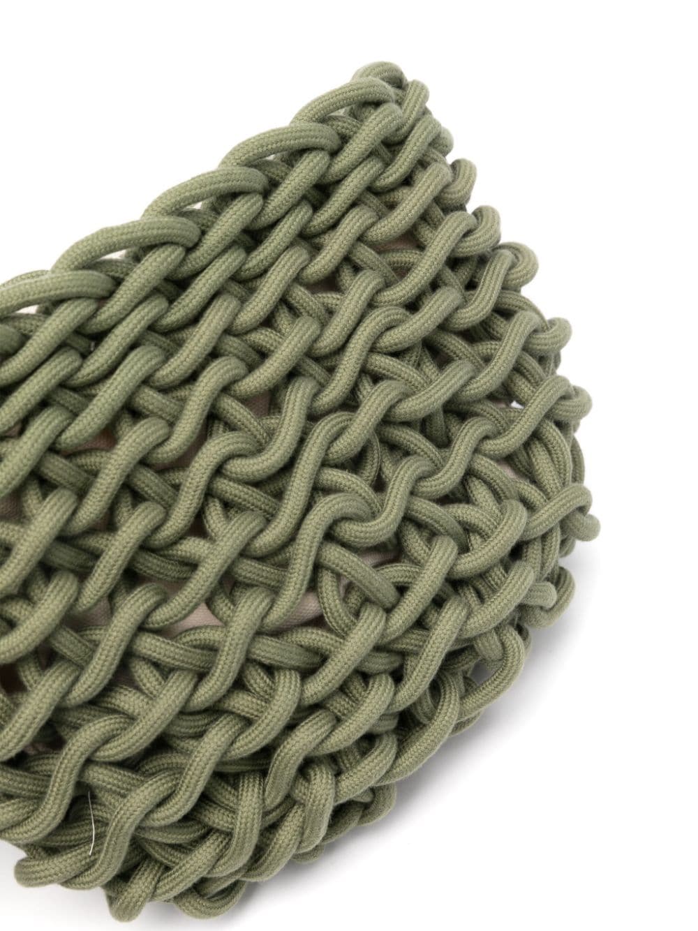 Bolso de hombro de&nbsp;&nbsp;Alienina tejido a mano con cuerda de algodón encerado en color lime. Forro de algodón y cierre de&nbsp;cordón.  100% Algodón encerado.  Medida: Ancho 29 cm. Alto 21 cm.  Instrucciones de cuidado: Lavado en seco.  Color_Leaf  Hecho a mano en Italia.