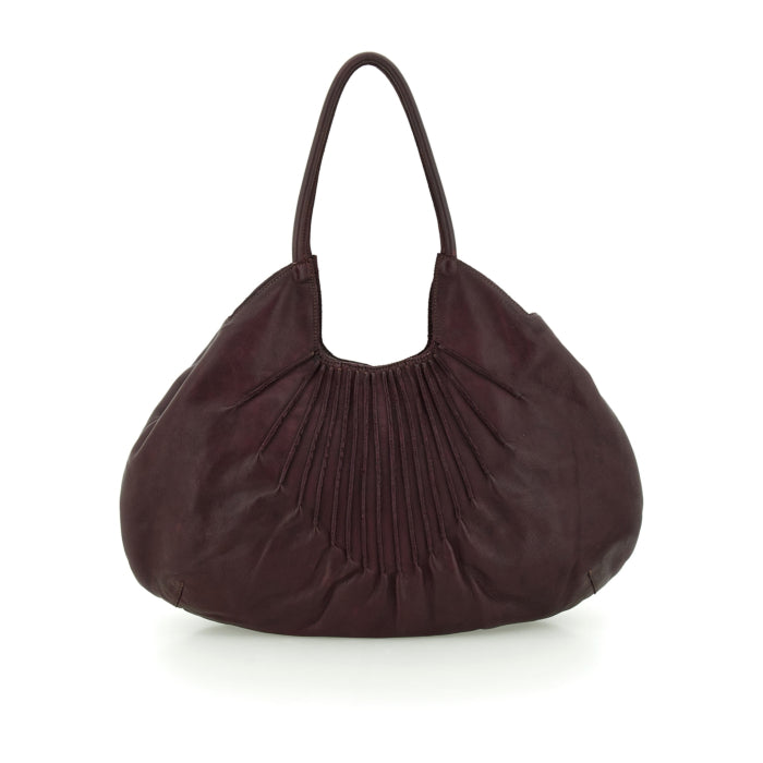 Caterina Lucchi Ornella Prugna pleated leather shopper bag with crossbody strap
