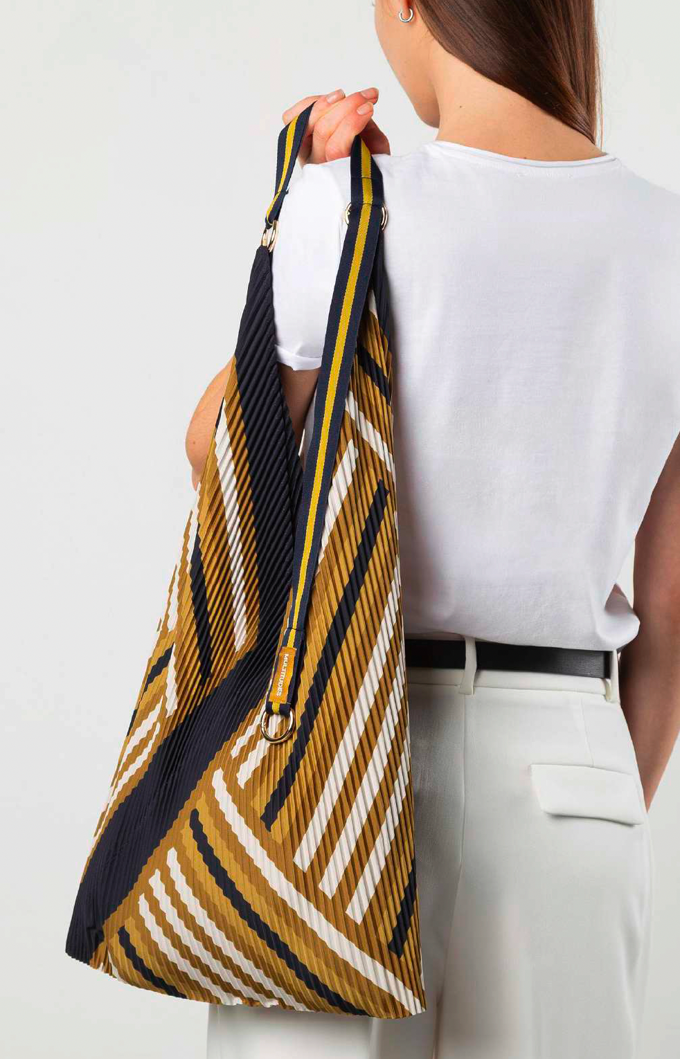 Multitudes Grace pleated satin bag with geometric pattern