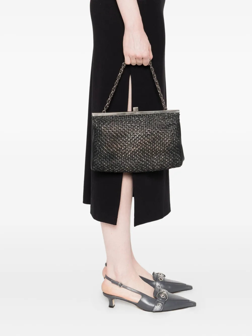 Reptile’s House woven leather handbag in Nero Metal handmade in Italy