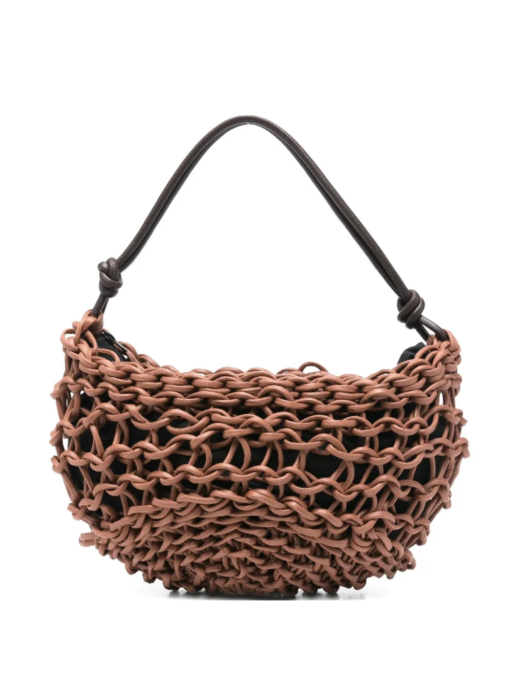 Alienina Aurora chocolate brown cotton rope and leather bag with zipper closure, handmade in Italy