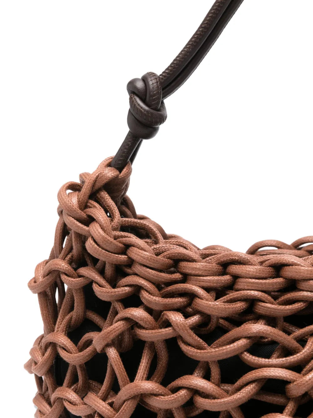 Alienina Aurora chocolate brown cotton rope and leather bag with zipper closure, handmade in Italy