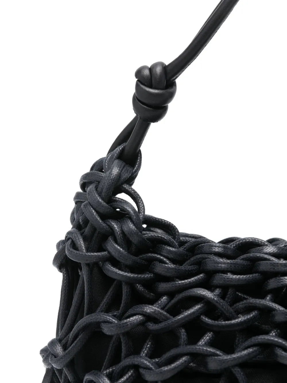 Alienina Aurora navy blue handmade cotton rope and leather bag with zipper closure, made in Italy