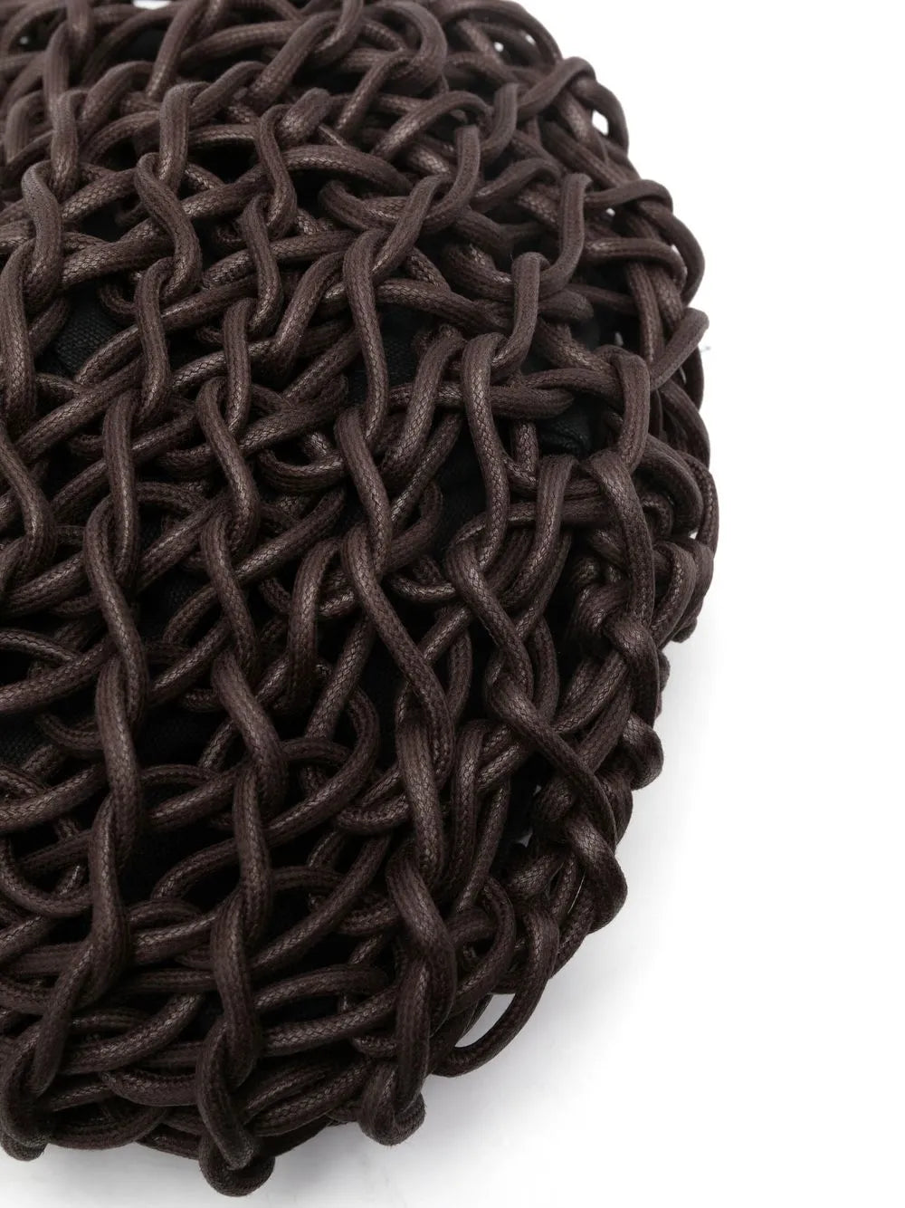 Alienina Cecilia dark brown handmade cotton rope bag with cotton lining and zipper closure, sustainable Italian craft design