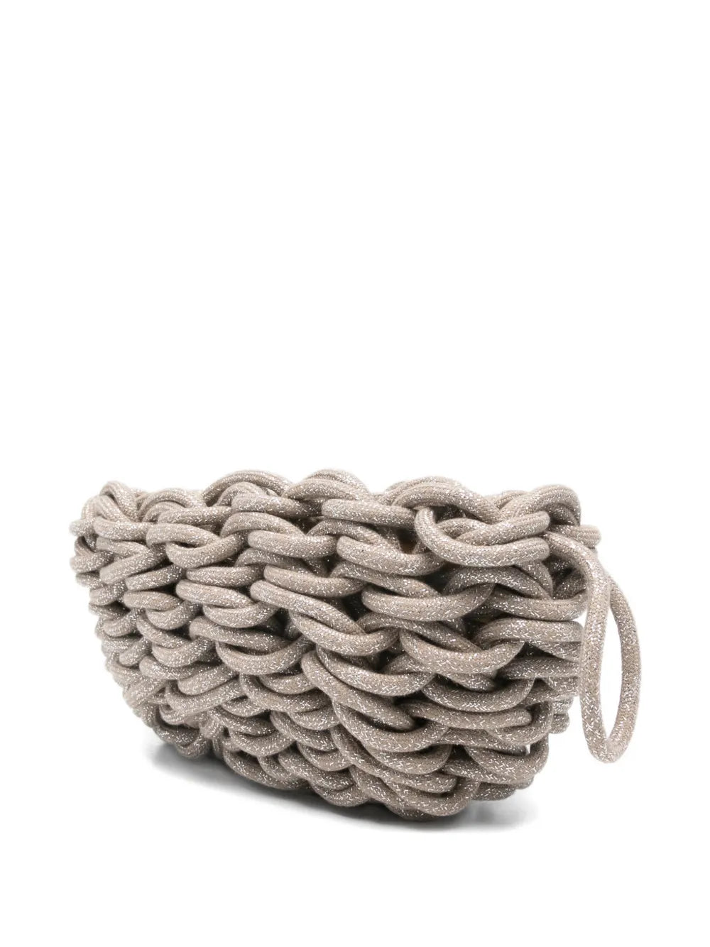 Alienina Lina clutch in Cappuccino and Silver, handwoven cotton rope evening bag for weddings and special occasions