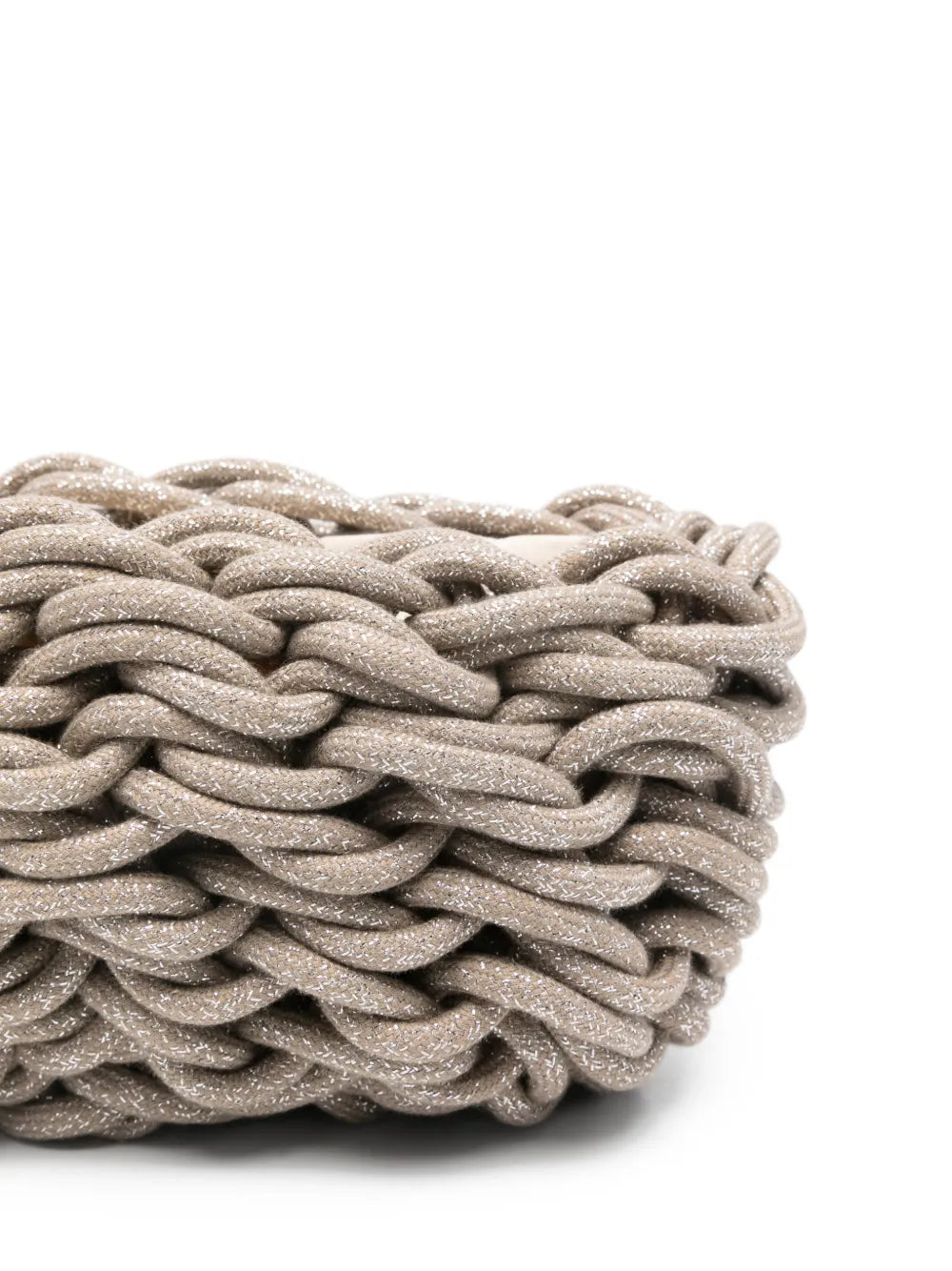 Alienina Lina clutch in Cappuccino and Silver, handwoven cotton rope evening bag for weddings and special occasions