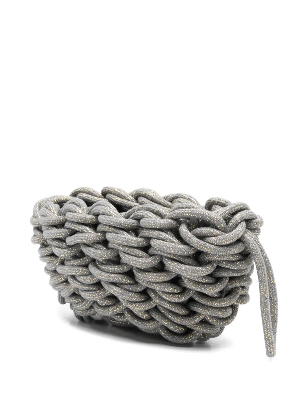 Alienina Lina grey and gold lurex jewel clutch handmade in Italy, elegant woven evening bag for weddings and special occasions