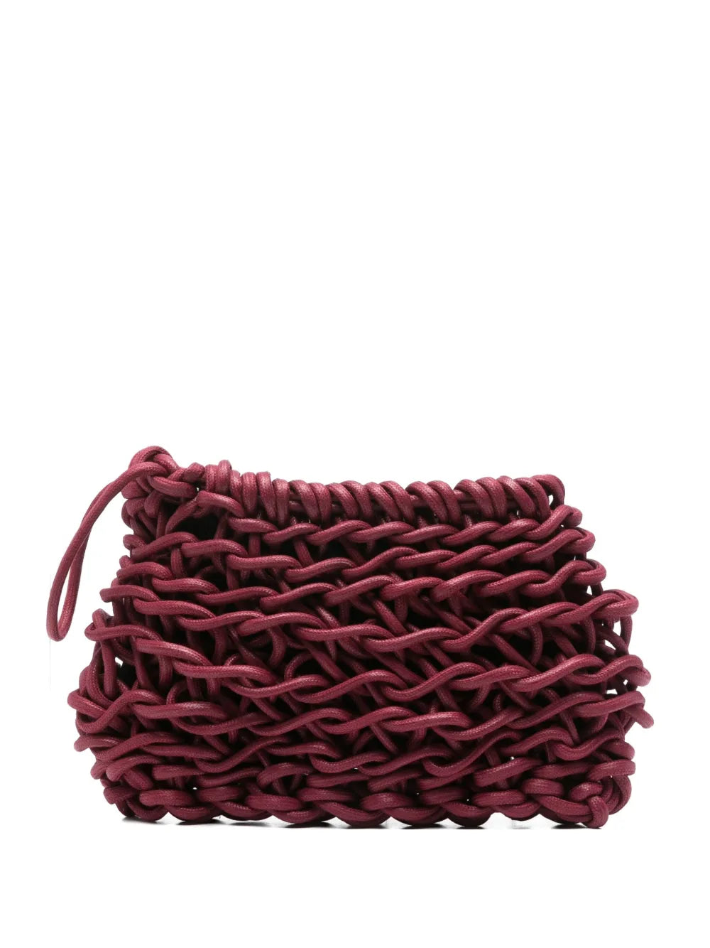 Alienina Nora hand made woven clutch in burgundy waxed cotton rope, zip closure, hand carry, made in Italy