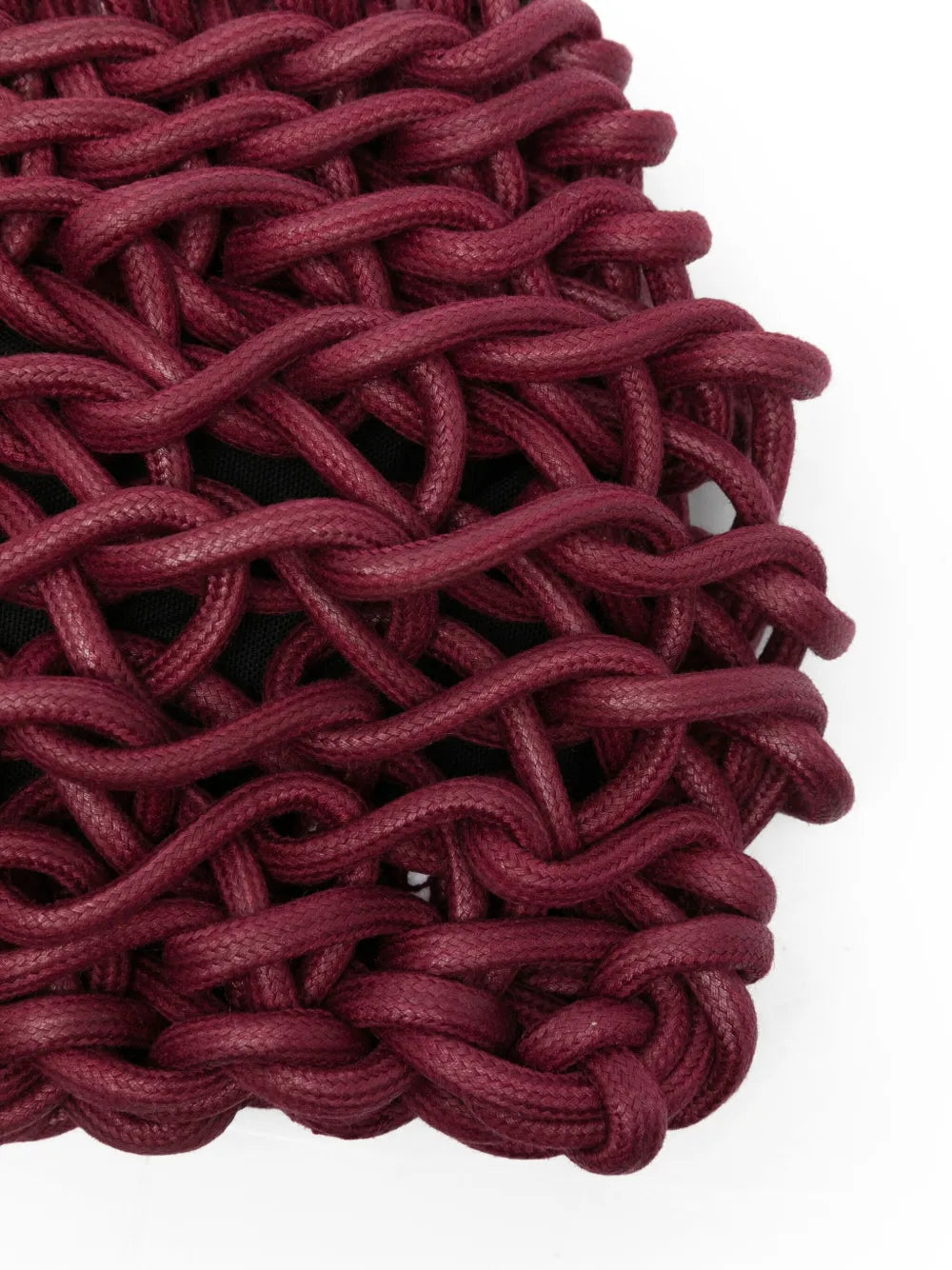 Alienina Nora hand made woven clutch in burgundy waxed cotton rope, zip closure, hand carry, made in Italy