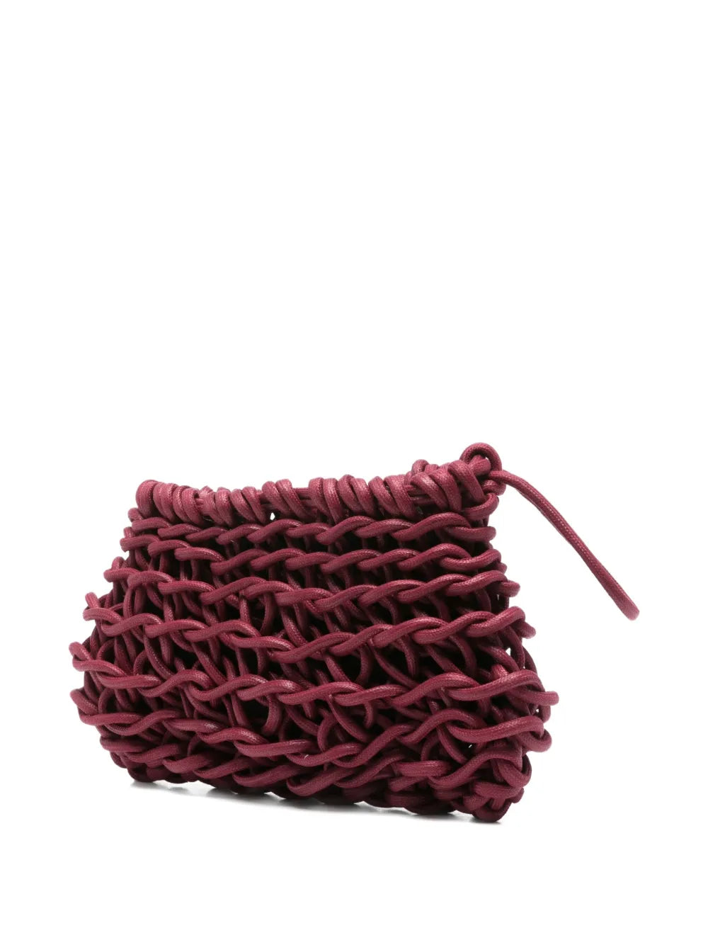 Alienina Nora hand made woven clutch in burgundy waxed cotton rope, zip closure, hand carry, made in Italy