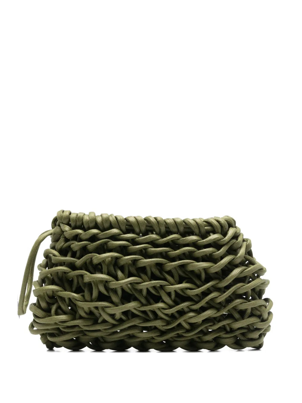 Alienina Nora hand made woven clutch in olive waxed cotton rope, zip closure, hand carry, made in Italy