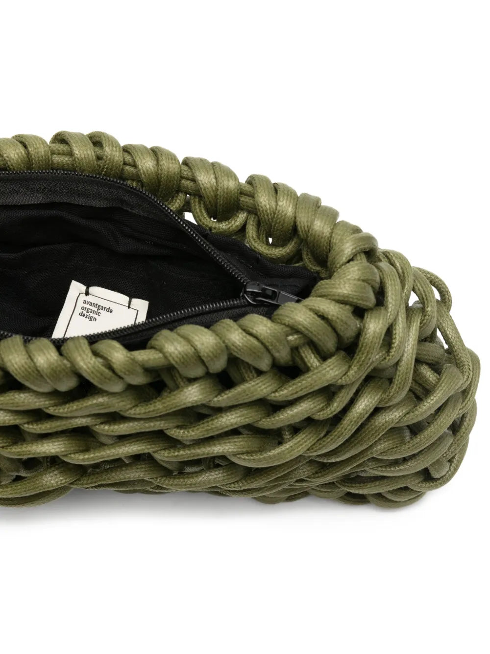 Alienina Nora hand made woven clutch in olive waxed cotton rope, zip closure, hand carry, made in Italy